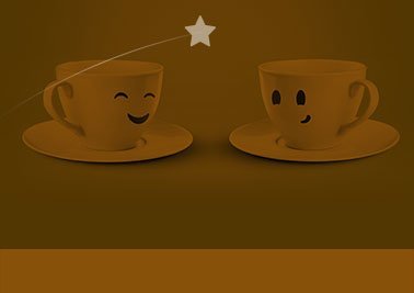 image décorative : deux tasses à café avec un visage joyeux dessiné dessus